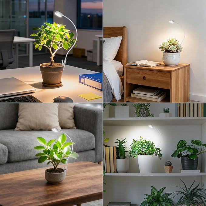 Grow Light, Plant Light for Indoor Plants, Full Spectrum Desk Clip On Grow Lamp with Automatic Timer for 4H/8H/12H, 4 Dimmable Levels, 3 Pack