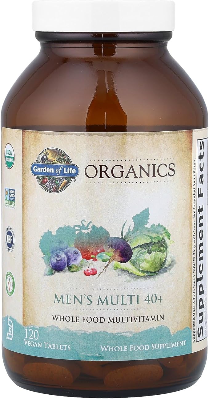Garden of Life Organics Men's 40+ Multivitamin with Prostate Support, B12 & Vitamins – Vegan Daily Whole Food Multivitamin, Non-GMO, Certified Organic, 120 Tablets