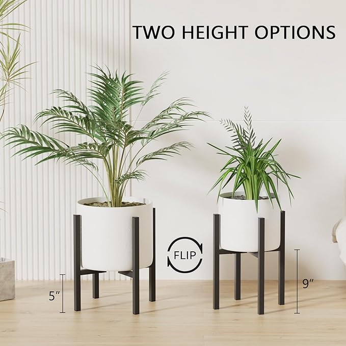 Linpla Adjustable Metal Plant Stand Indoor Outdoor - Fits 8 to 12 Inches Pots - Mid Century Modern Planter Stand Single Floor Flower Pot Holder Home Decor for Gardening Gifts