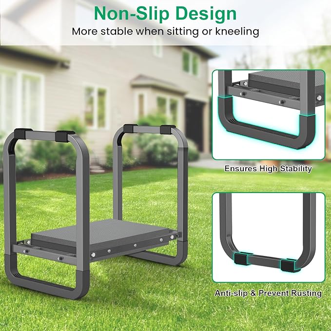 TomCare Garden Kneeler and Seat 11.14” Wider Larger Soft Kneeling Pad Garden Bench with 2 Large Tools Pouches Heavy Duty Foldable Garden Stool Gardening Gifts for Women Men Gardeners Seniors,Gray