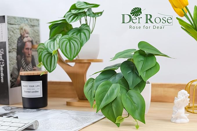 Der Rose 2Pcs Small Fake Plants Artificial Mini Faux Plants for Bathroom Office Desk Shelf Table Accessories Decor Indoor