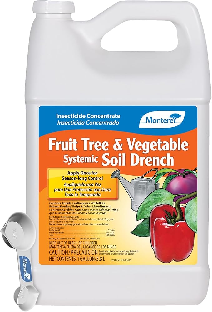 Monterey Fruit Tree & Vegetable Systemic Soil Drench Bundled with Garden Measure Spoon, Apply Once for Season Long Control, Imidacloprid Systemic Insecticide - 1 Gallon