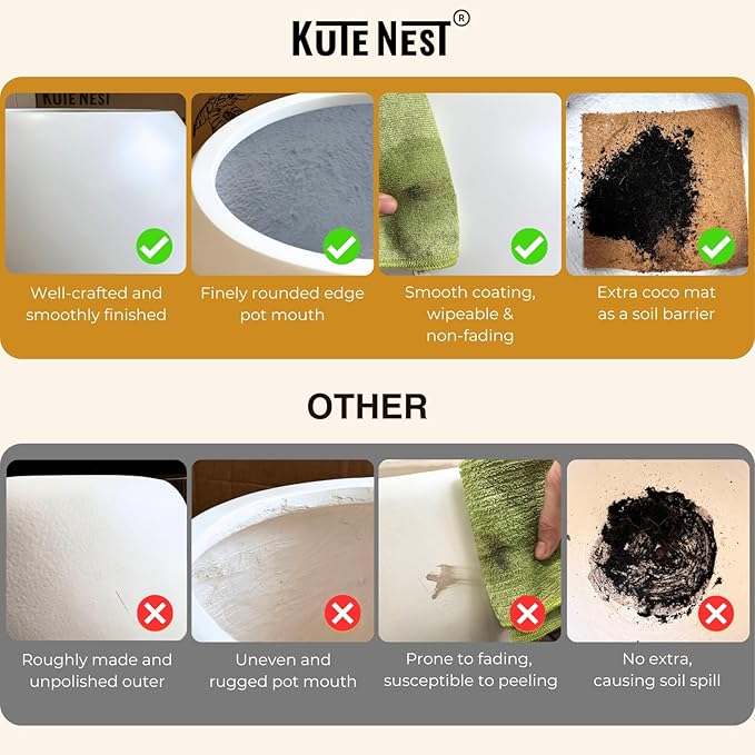 KUTE NEST 12.8"H x 16"D Premium Red Fiberstone Round Planter with Drainage Hole, Chinese & Lunar New Year Home Decor Pot, Smooth Finish, Weather Resistant Indoor & Outdoor, 2 Coco Mats (10.7" Opening)