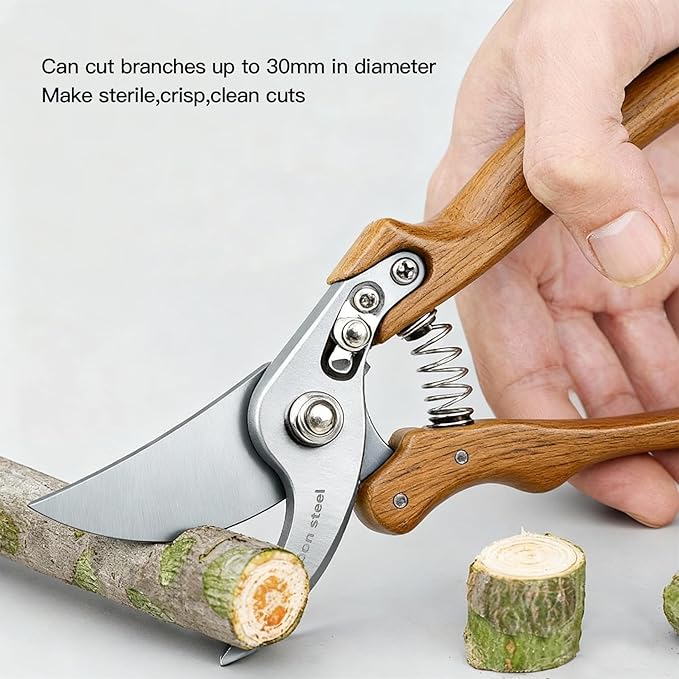 Garvee Pruning Shears for Gardening, Trimming Scissors Wood-Grain Aluminum Handle Garden Shears, Heavy Duty Garden Shears Secateurs Wooden Handle Garden Scissors Pruners Tools