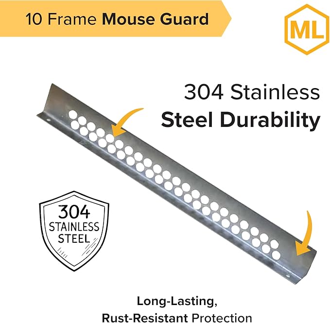 Mann Lake 10 Frame Mouse Guard, Durable Stainless Steel Beehive Entrance Shield with Holes, Mouse Control Tool for Winter Hive Protection, Bee-Safe Closure Cover for Pest Blocking