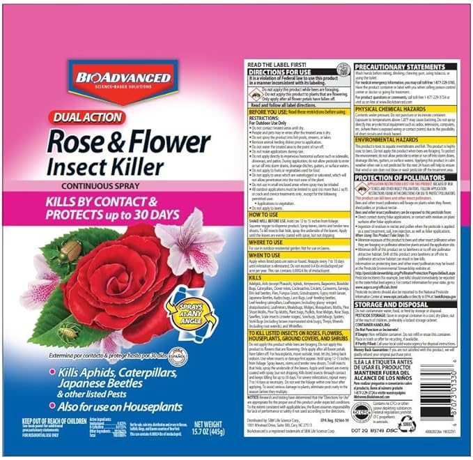 BioAdvanced Dual Action Rose and Flower Insect Killer, Continuous Spray, 15.7 oz