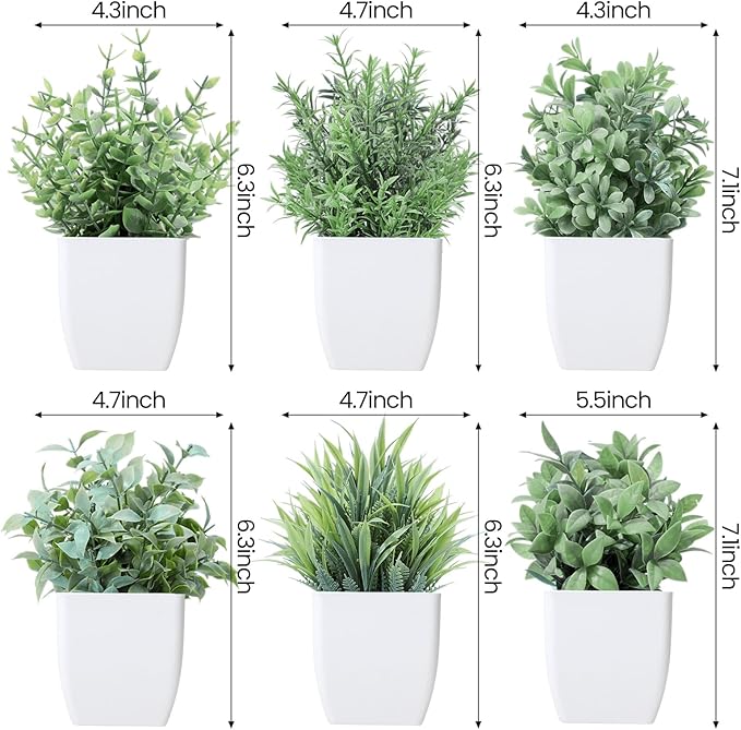 Unittype 12 Pcs Fake Plants Small Artificial Faux Plants for Shelf Mini Plastic Potted Greenery for Home Office Desk Bathroom Bedroom Indoor Decor(White Pot,Gray)