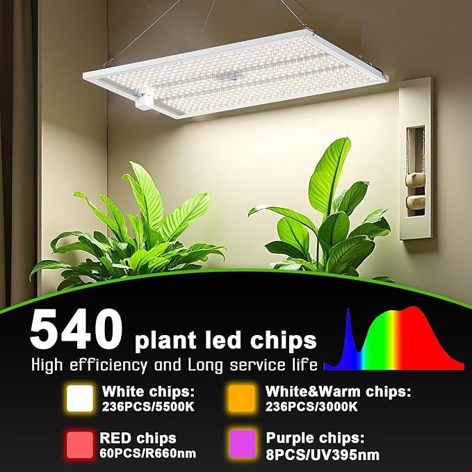 Ceiling Grow Light for Indoor Plants, yadoker 540 LEDs Full Spectrum Halo Plant Light, Safe Voltage Growing Lamp with 4/8/12H Auto Timer, 10 Level Dimmable, Grow Lamp for Tall Large Indoor Plants