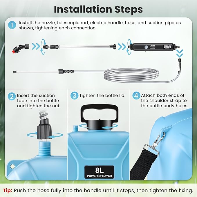 Battery Powered Sprayer 2 Gallon - Pump Sprayer Electric Garden Spray with 4 Nozzles Retractable Wand USB Weed Spraying for Lawn and Yard Plant Care