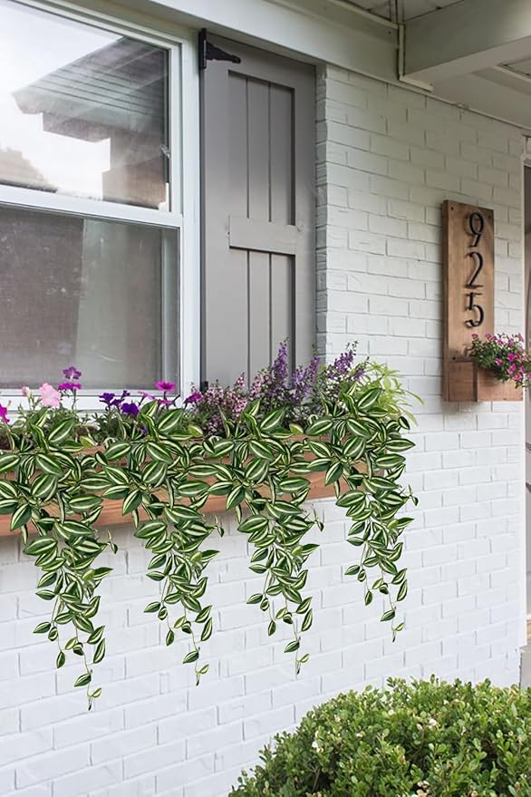 DILATATA Fake Hanging Plants Artificial Hanging Plants 92 Leaves Faux Wandering Jew Hanging Leaves Plants for Wall Shelf Home Indoor Outdoor Decor - 2 Pack