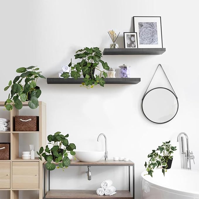 Yoratee Artificial Plants Set of 4 Fake Comosum Potted Plant with Black Pot Greenery Decor for Indoor Home Porch Garden Bathroom Décor