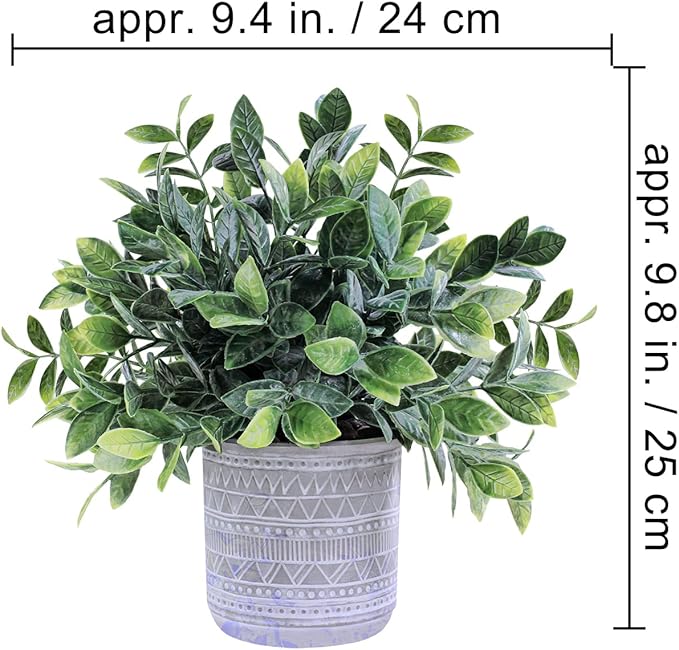 Set of 3 Assorted Small Potted Plants Fake Eucalyptus and Rosemary Plants in Gray Geometric Concrete Ceramic Pots for Gifts Home Kitchen Office Shelf Table Desk Modern Indoor Outdoor Greenery Decor