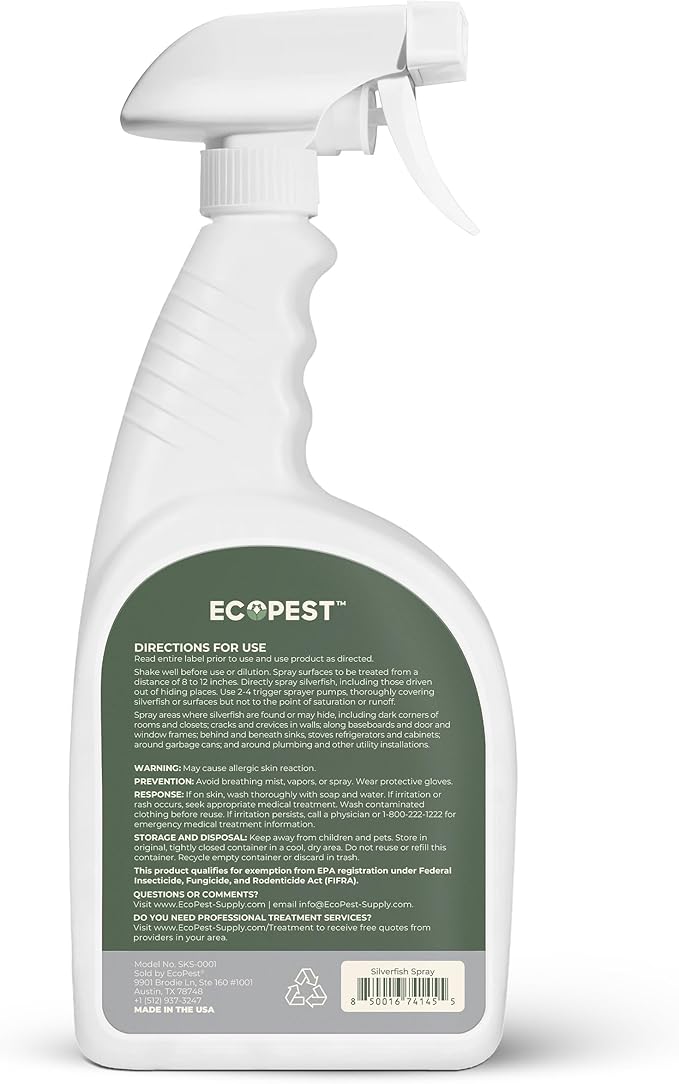 Silverfish Spray, Natural Silverfish Killer for Indoor and Outdoor | Plant-Based Home Pest Control Spray and Repellent | Made with Essential Oils, Safe for Use Around Children and Pets, 22 oz.