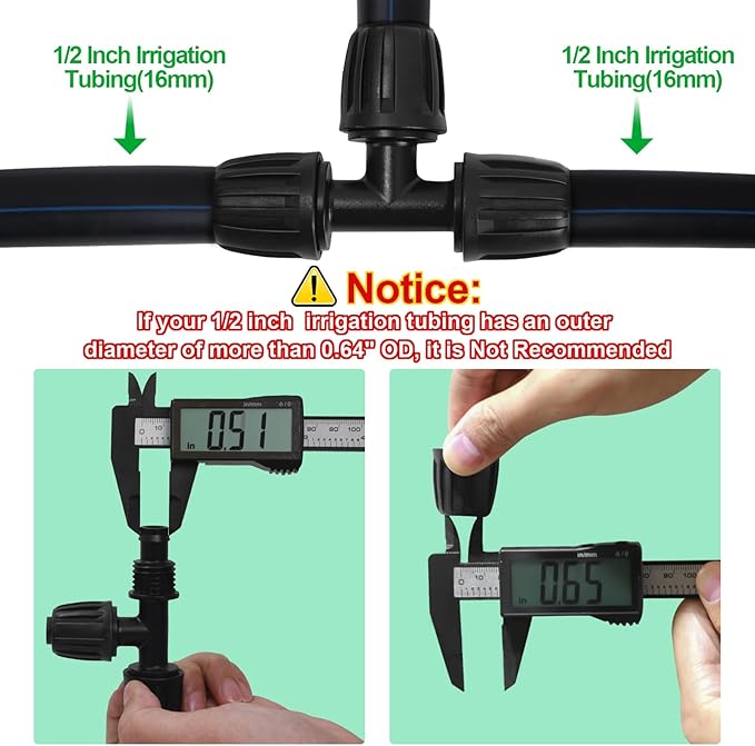 10 Pack 1/2 Inch Drip Irrigation Tee Fittings (1/2" ID x 0.65" OD) - 1/2'' Drip Line Anti-Drop Barbed Lock Nut T Connectors for 1/2 Inch Drip Irrigation Tubing System Connection