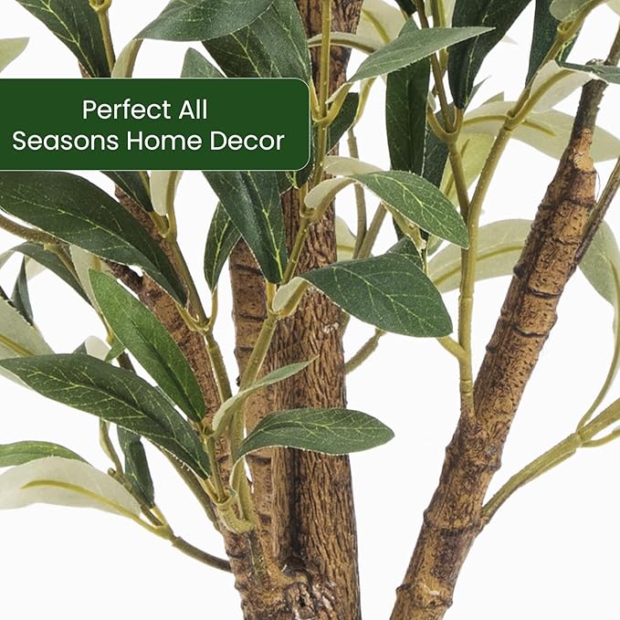 Artificial Fake Olive Tree 6FT Tall 1Pack Faux Silk Olive Tree for Home Living Room Office Decor Faux Artificial Plants Indoor Fake Potted Plants with Fruit & Free Moss