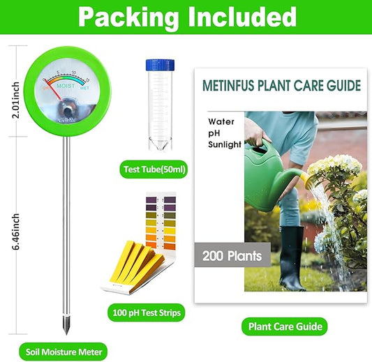 Soil Moisture Meter, Plant Water Monitor, Soil Hygrometer Included 200+ Plants Care Guide, 100 pH Test Strips & Sample Tube, Soil Water Gauge Meter for Garden, Lawn, No Battery Needed (Green)