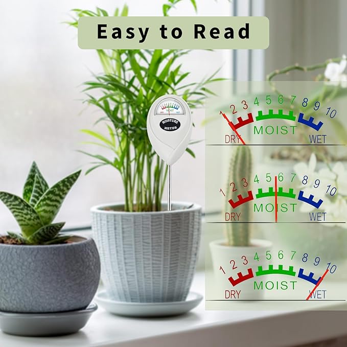 Soil Moisture Meter, Plant Water Meter Soil Meter Moisture Sensor Hygrometer for Indoor Outdoor Plant Care,No Battery Needed(White)