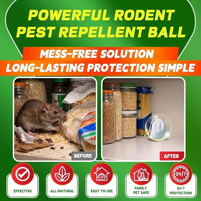 Rodent Mole Repellent for Indoor Outdoor - Peppermint Essential Oil Extra Strength for Mice Rat Mouse Bug Spider Roach Repellent Pouches, Moth Balls Pest Control Natural Home Safe 32 Packs