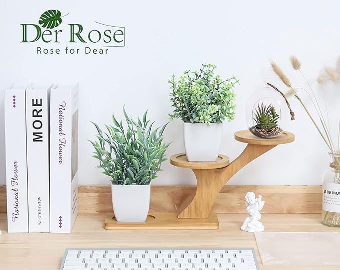 Der Rose 2 Pack Small Fake Plants Artificial Greenery Eucalyptus Plants in Pots for Bedroom Living Room Decor
