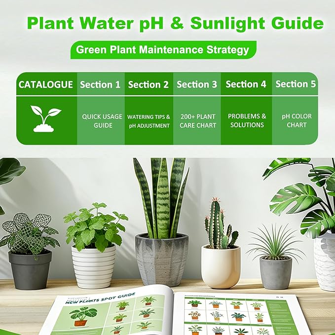 Soil Moisture Meter - Included 200+ Plants Care Guide, 100 pH Test Strips & Sample Tube, Soil Water Tester, Soil Hygrometer Sensor Tool for Garden, Lawn, Farm Plants Care, No Battery Needed
