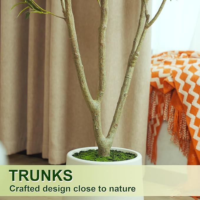 VIVATREES Olive Trees Artificial Indoor, 6FT Tall Faux Olive Tree with White Tall Planter, Artificial Plants with Natural Wood Trunk and Lifelike Fruits for Home Office Decor