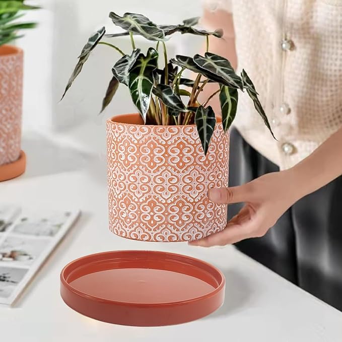 Yukfona Ceramic Plant Saucer Pot Tray 10.7 Inch, Planter Saucers 6 7 8 9 10 11 12 15 Inch, Durable Sturdy Flower Drainage drip Water Tray for Glazed Pots Base (10.7Inch- Red Terracotta)