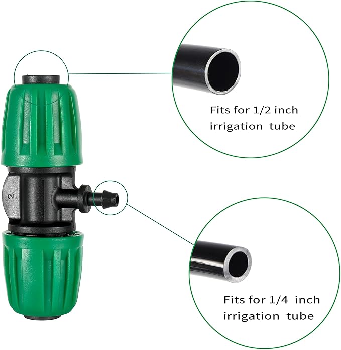 10 Pcs 1/2" to 1/4" Barbed Tee Connector, 1/2 Inch to 1/4 Inch Drip Irrigation Fittings Drip Line Reducer Tee Connectors 1/2" to 1/4" 3-Way Splitter Connectors for Garden Drip Irrigation System