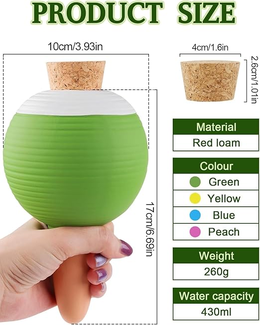 Plant Watering Globes Set of 4, Large Terracotta Automatic Watering Stake Devices with Wooden Stopper for Pots, Planters, Indoor, Outdoor