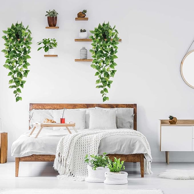 BLEUM CADE Fake Hanging Plants, 2pcs Artificial Pothos Vines Greenery for Wall Home Living Room Office Indoor Outdoor Decor (No Baskets)