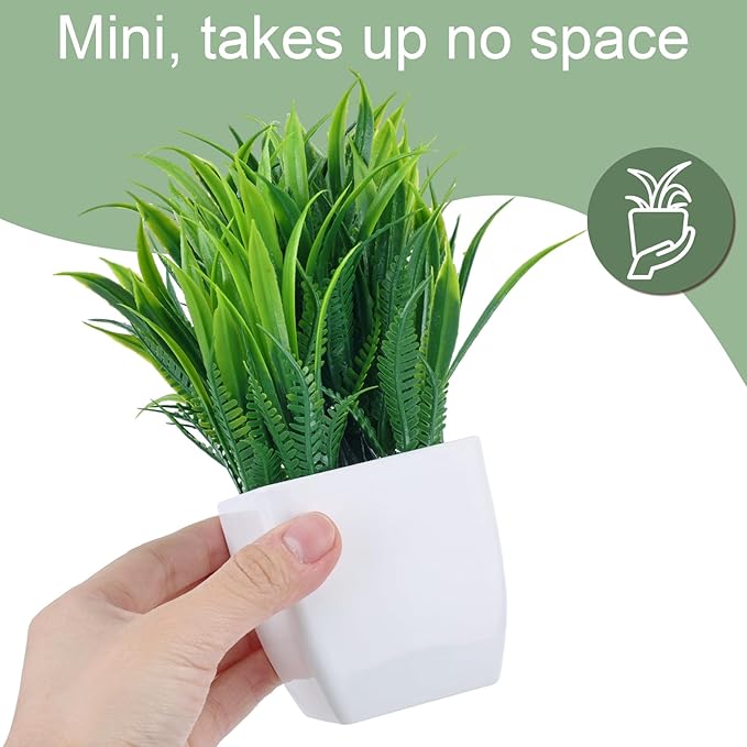 DomeStar 2PCS Fake Plants Indoor - Small Faux Potted Greenery for Home Decor, Desk, Shelf, Kitchen, Office & Bathroom Decor