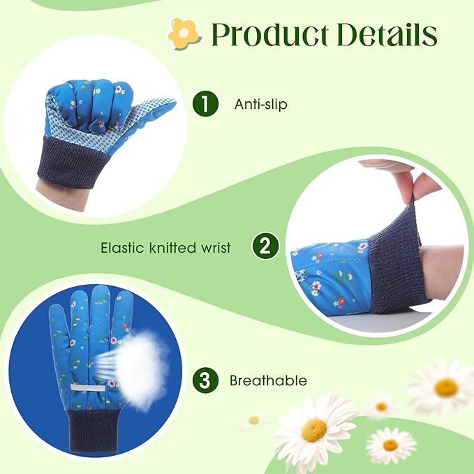 Cutecrop Garden Gloves for Women 9.5" Floral Gardening Gloves Lightweight and Machine Washable Gift for Gardeners PVC Grip