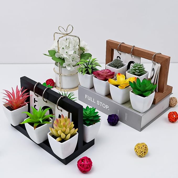 12 Pcs Mini Artificial Succulents Plants, Small Fake Potted Realistic Textured Succulent Premium Decor for DIY Crafting Home Floral Wall Garden Arrangement Office Decoration