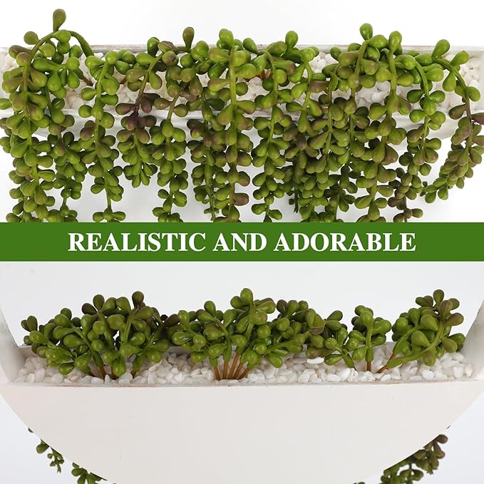Floweroyal Artificial Succulents Hanging Plants 20.1'' Fake String of Pearls in Pot with 9.4'' Lanyard for Indoor Outdoor Wall Decor (Large).
