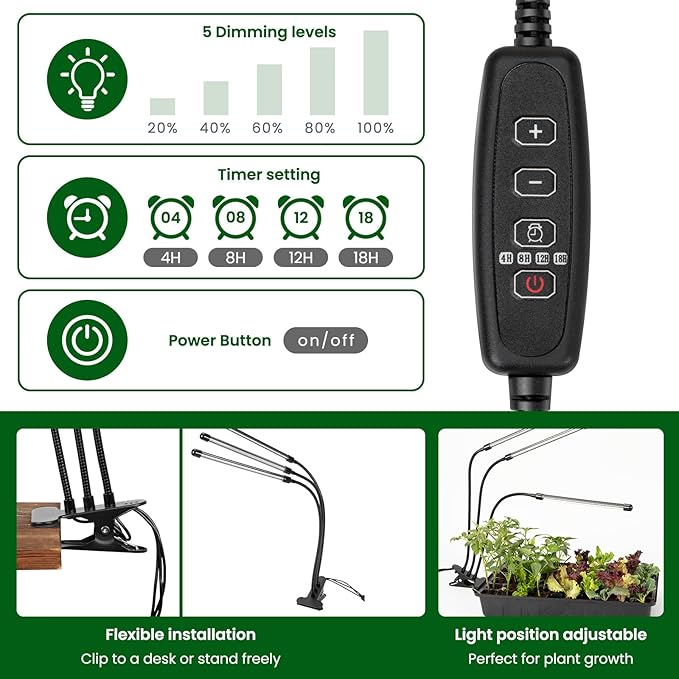 SOLIGT 60 Cell Seed Starter Kit with Grow Light and Heat Mat, Seed Starter Tray with Higher 4.3” Humidity Dome, Flexible Light Positioning for Seed Starting & Seedling Growth