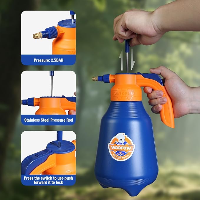 WADFOW 0.52 Gallon Garden Pump Sprayer, 68oz Lawn & Garden Pressure Water Spray Bottle with Adjustable Nozzle, Lock-on Feature, 2L