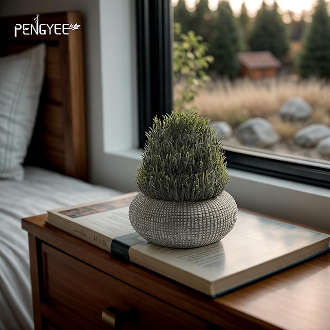 2 Pack Small Fake Plants in Cement Planter for Bathroom Decor, 6.1/5.7 Inch Artificial Plants Indoor, Small Faux Plants Indoor for Home Room Bedroom Farmhouse Kitchen Office Decor