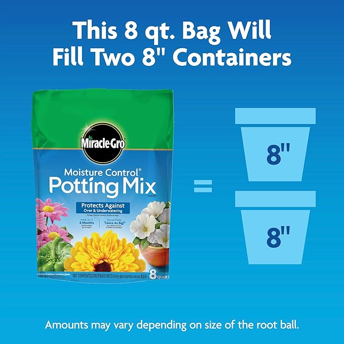 Miracle-Gro Moisture Control Potting Mix - Plant Soil For Container Plants, Protects against Over- and Under-Watering, 8 qt. (3-Pack)