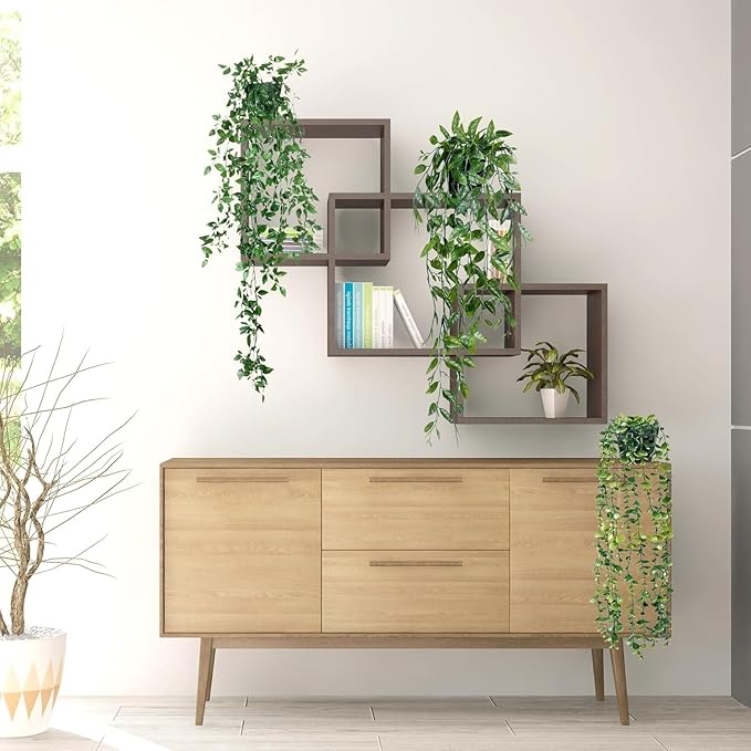 Artificial Hanging Plants, 3 Pack Faux Eucalyptus Mandala Vine Pea Pod Potted Greenery, UV Resistant Waterproof for Indoor Outdoor Garden Wall Wedding Decor
