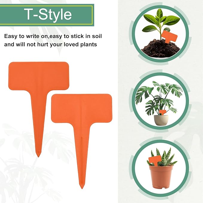 uxcell 100Pcs 4 Inch Plant Labels Large T-Style Garden Marker Plant Tags Garden Labels for Flower Beds,Pots Vegetables Orange