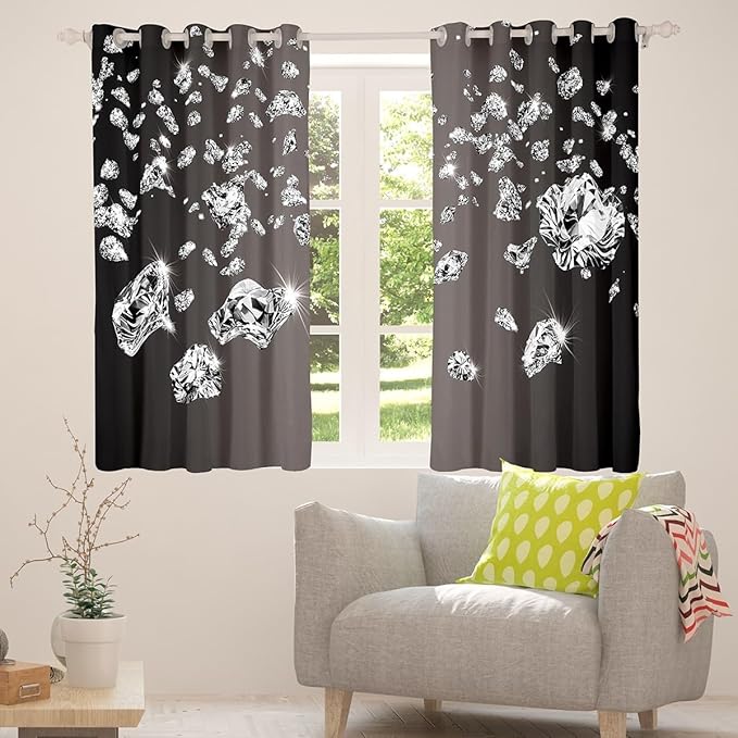 Erosebridal Glitter Blackout Curtains 3D Sparkles Crystal Window Curtains for Living Room,Silver Diamond Black Curtains & Drapes 2 Panels 42" Wx90 L,Gray Gradient Window Treatments Fashion Decor