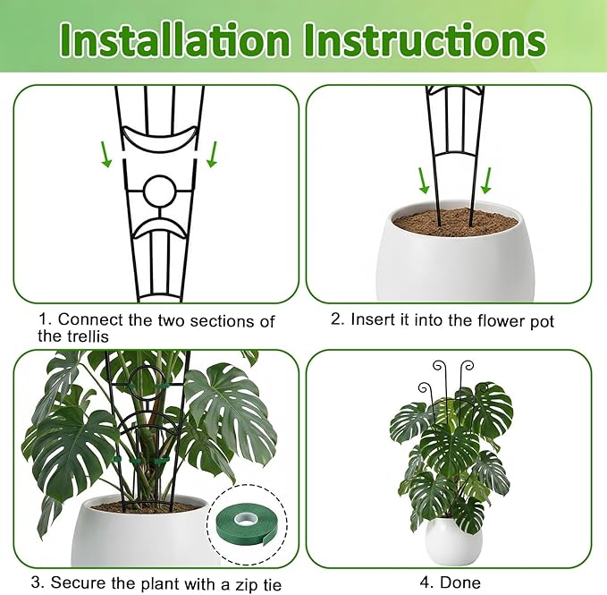 Monstera Plant Support - 32.6 Inch Tall Trellis with 2 Pack Plant Stakes for Your Large Climbing Monstera Deliciosa | Indoor Plant Climbing Frame for Potted Growth