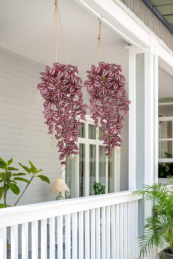 DILATATA Fake Hanging Plants Artificial Hanging Plants 187 Leaves Faux Wandering Jew Hanging Leaves Plants for Wall Shelf Home Indoor Outdoor Decor - 2 Pack