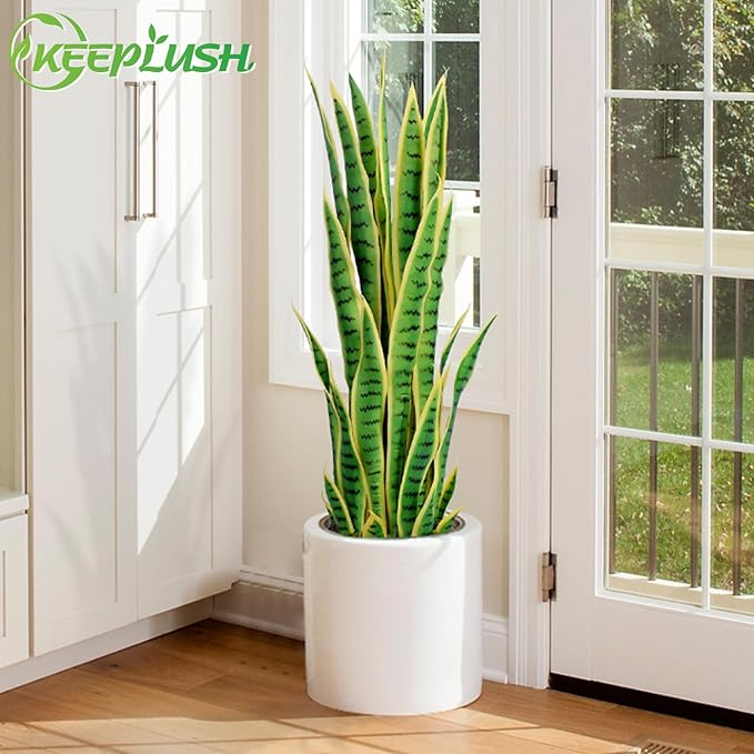 3ft Artificial Snake Plant – 36in Faux Sansevieria Plants, Fake Floor Plant for Indoor Outdoor, Front Porch Patio Home Office Decor, Mother-in-Law’s Tongue, Yellow 2Pcs