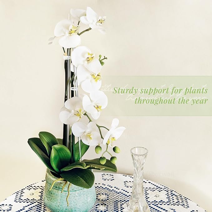 Plant Stakes Acrylic Clear Orchid Support Sticks 20 Pcs with Twist Ties for Grow Upright Holder (15.7 Inch)