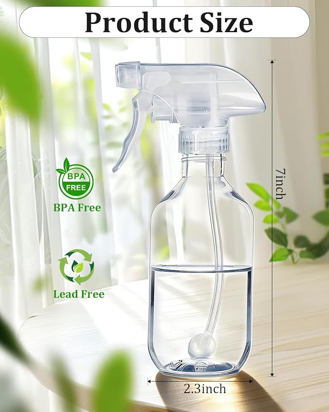 2 Pack 360° Spray Bottles, 10 oz Plastic Small Containers with Adjustable Spray Nozzles, Spray Bottles for Hair, Cleaning Solutions, BBQ and Plants Clear