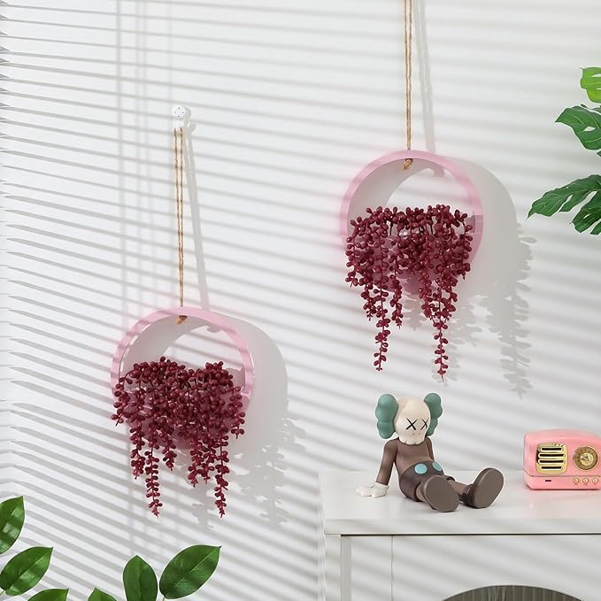 Artificial Hanging Plants Hanging Planter Fake Succulents Artificial String of Pearls with Pot and Lanyard for Home Office Wall Decoration