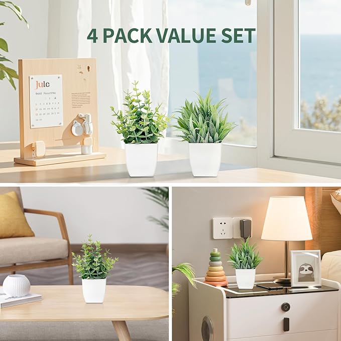 2 Pack Artificial Potted Plants Small Fake Eucalyptus - 7.5 Inch Mini Indoor Plants for Shelf, Desk, Bathroom Decor, Mantel Real Touch Faux Greenery (Sage Green)