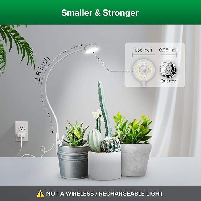 SANSI Grow Lights for Indoor Plants, ETL Listed Pot Clip LED Plant Lights for Indoor Growing, Full Spectrum, 4-Level Dimmable, Auto On Off 3 6 12 Hrs Timer for Small Plants, Garden White 5V 4-Pack