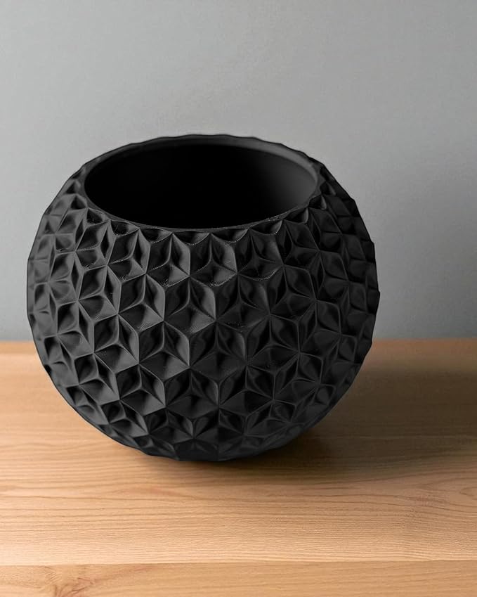 Trinity Sphere Planter – Modern Geometric Plant Pot for Indoor Plants, Succulents, Herbs Decorative Vase for Table, Shelf, Office, Home Decor (Black, Outer Dimensions: Compact 6" Width x 4.5" Height)