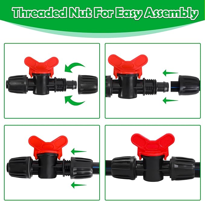 10 Pack 1/2 Inch Drip Irrigation Valve Fittings (1/2" ID x 0.65" OD) - 1/2'' Drip In-Line Shut Off Valve Anti-Drop Barbed Lock Nut Flow Control Valve Connectors for 1/2 Inch Drip Tubing
